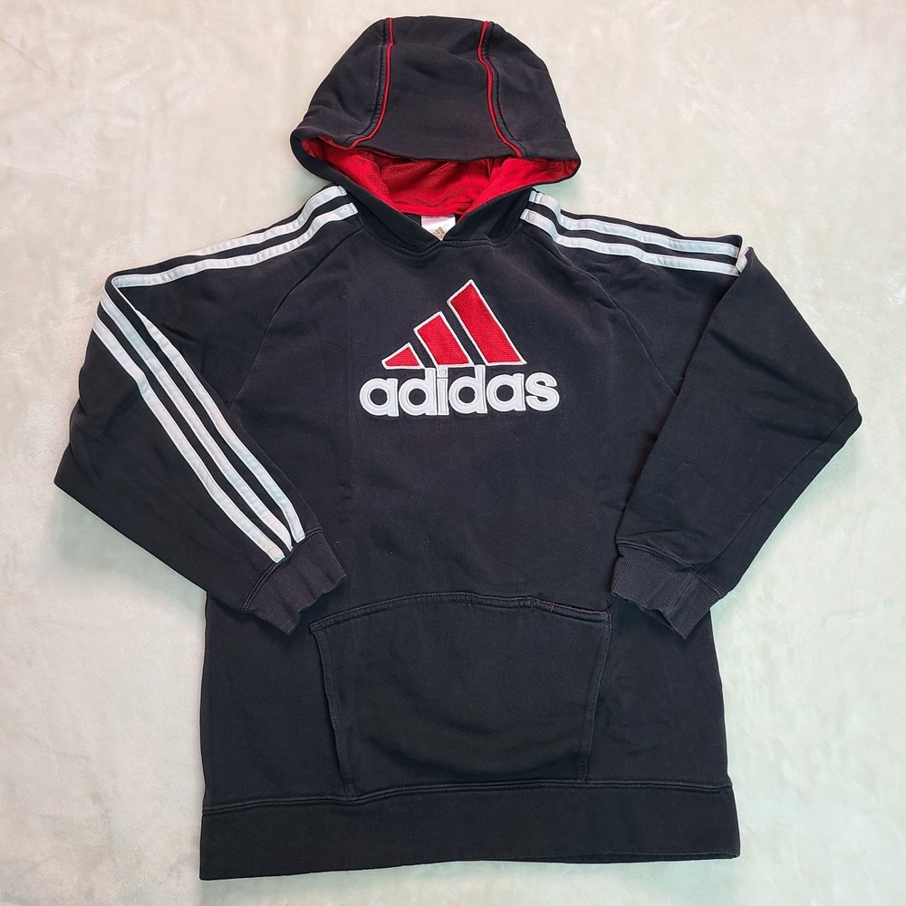 Adidas Hoodie Youth Black Red Long Sleeve Casual Boys sz Youth Large